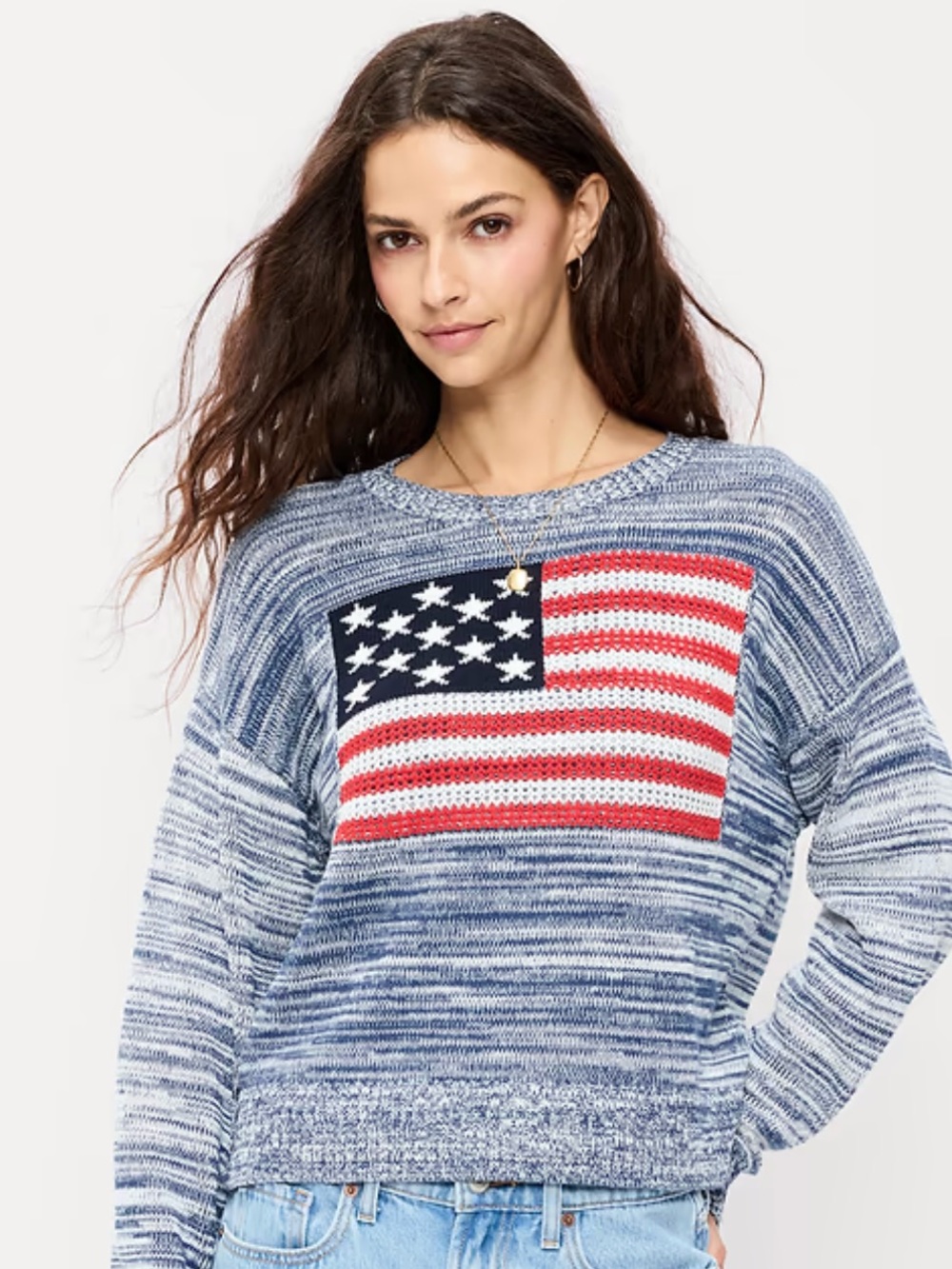 Old Navy Blue American Flag Crewneck Sweater
